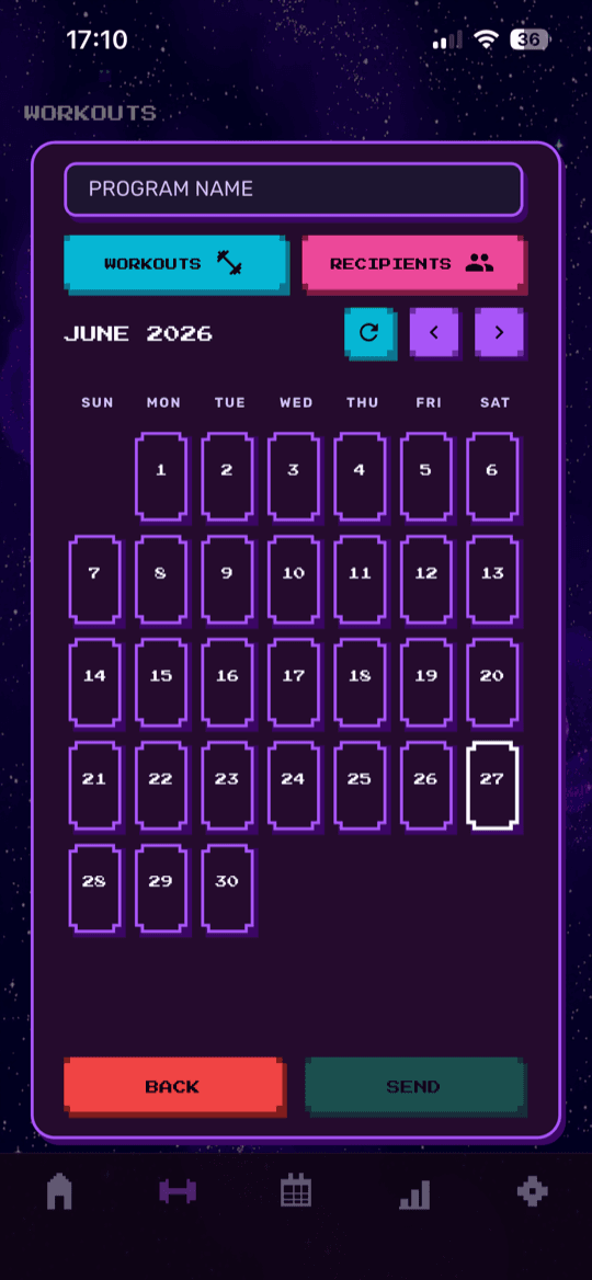 Send a program to an athlete — main screen