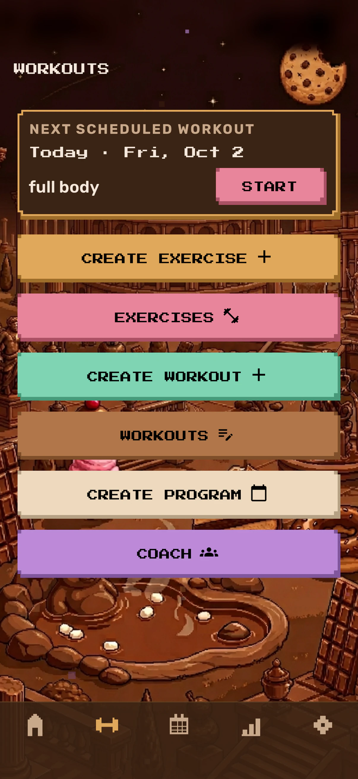 RAAV create-workout screen showing a list of exercises with their set counts